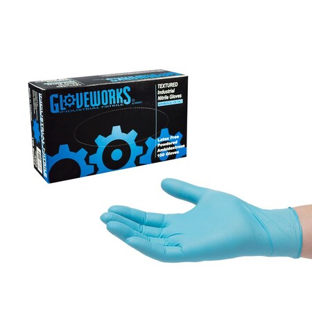 Gloveworks By Ammex Nitrile Disposable Gloves, Nitrile, Powdered, XL, Blue IN48100